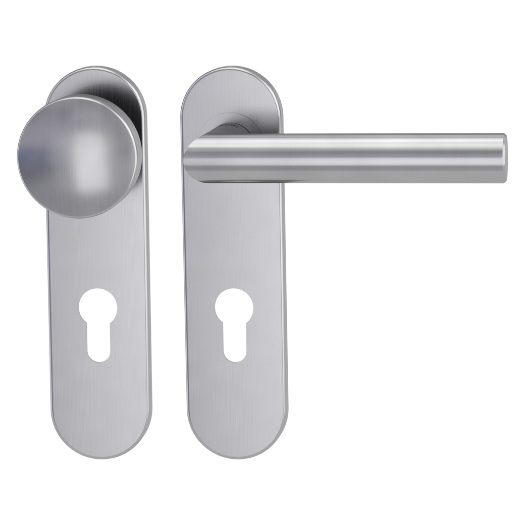 knob handle rose set LUCIA PROF screw on FP short plate round knob R2 38-50mm brushed steel R