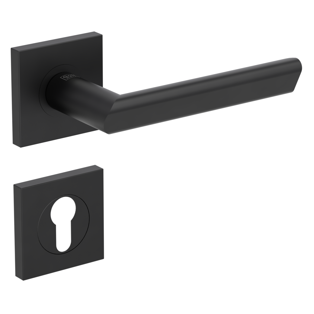 TRI 134 door handle set Screw-on sys.GK3 straight-edged escut. Profile cylinder graphite black