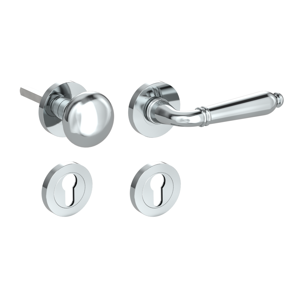 knob handle rose set CAROLA screw on cl4 rose set round knob R21 chrome R