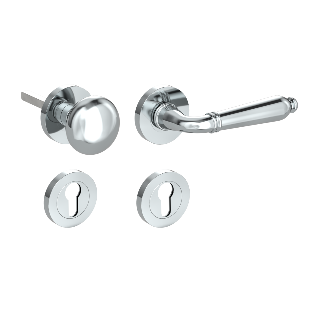 CAROLA alternate set Screw-on system GK4 round escutcheons Knob R21 chrome R