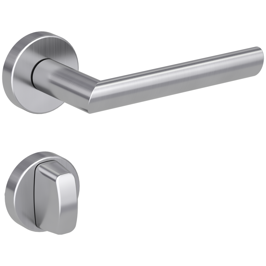 Isolated product image in the right-turned angle shows the GRIFFWERK rose set OVIDA in the version turn and release - brushed steel - clip on technique inside view 