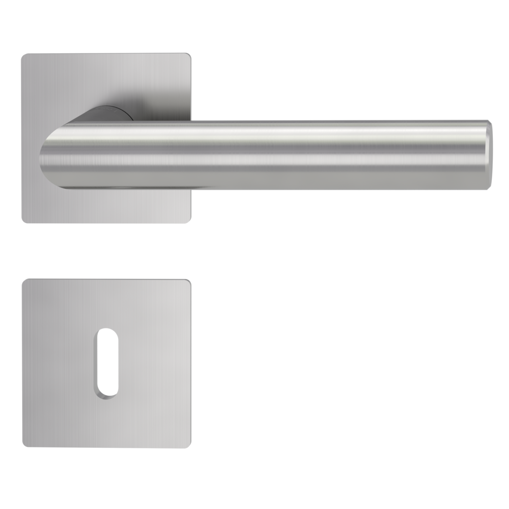 LUCIA PIATTA S QUATTRO door handle set Flat escutcheons straight-edged Satin stainless steel cipher bit