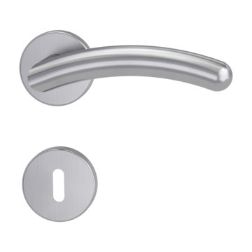 Isolated product image in perfect product view shows the GRIFFWERK rose set SAVIA in the version mortice lock - brushed steel - clip on technique