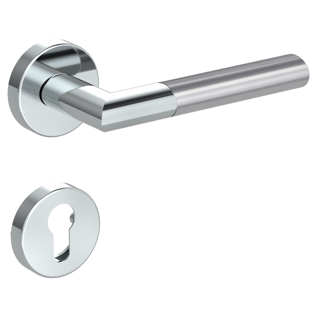 door handle set ARICA clip on cl3 rose set round euro profile polished/brushed steel