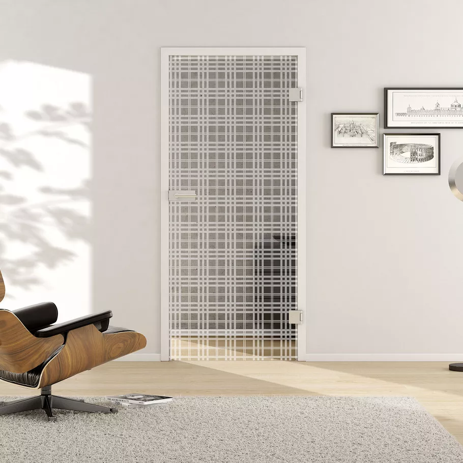 Glasdrehtür TARTAN CLASSIC ESG PURE WHITE matt 834x1972x8mm Studio/Office DIN R