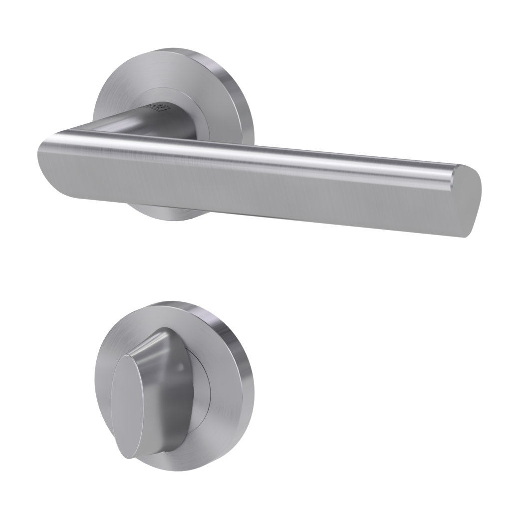 TRI 134 door handle set Screw-on system GK3 round escutcheons WC satin stainless steel