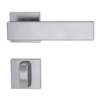 Freigestelltes Produktbild im idealen Blickwinkel fotografiert zeigt die GRIFFWERK Rosettengarnitur eckig CARLA SQUARE in der Ausführung WC-Schließer - Edelstahl matt - Klipptechnik Innenansicht 