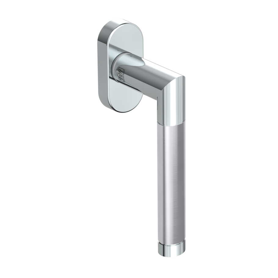 Silhouette product image in perfect product view shows the Griffwerk window handle CHRISTINA in the version unlockable, polished/brushed steel