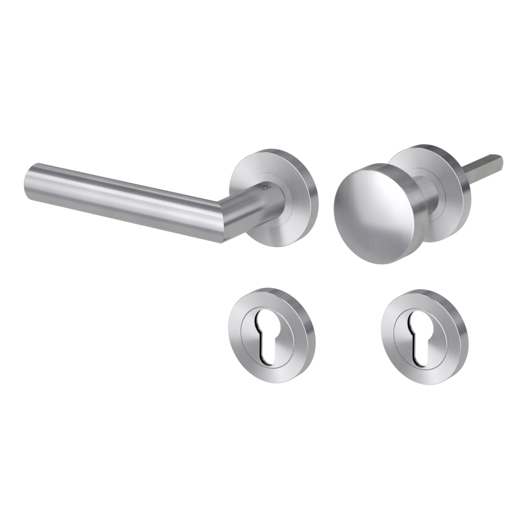 knob handle rose set LUCIA PROF screw on cl4 rose set round knob R2 brushed steel L