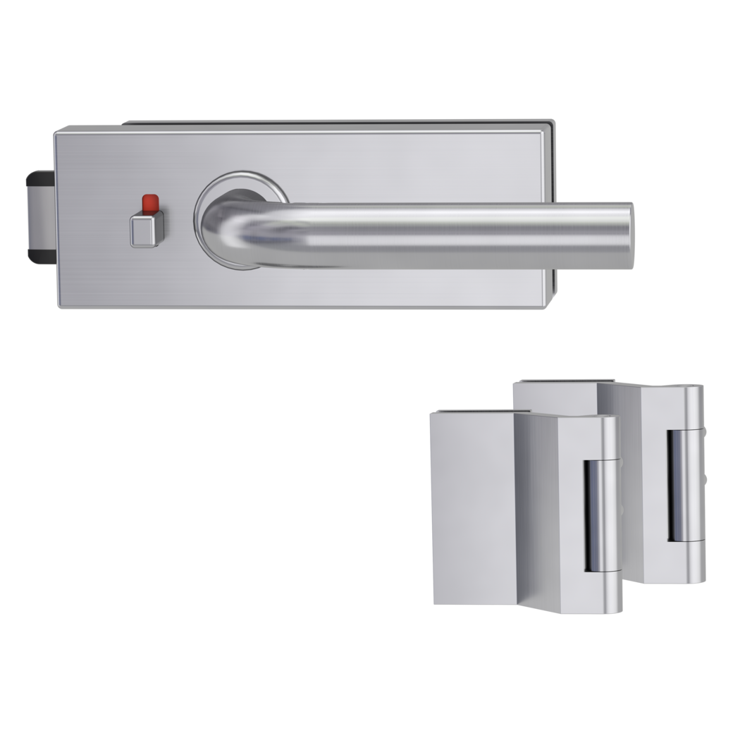 glass door lock set PURISTO S smart2lock silent 3-part hinges DANIELA brushed steel