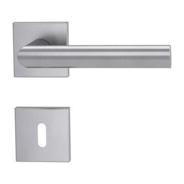 Isolated product image in perfect product view shows the GRIFFWERK rose set square OVIDA QUATTRO in the version mortice lock - brushed steel - clip on technique