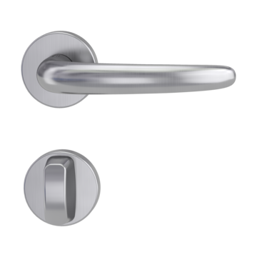 Isolated product image in perfect product view shows the GRIFFWERK rose set ALESSIA PROF in the version turn and release - brushed steel - screw on technique inside view 