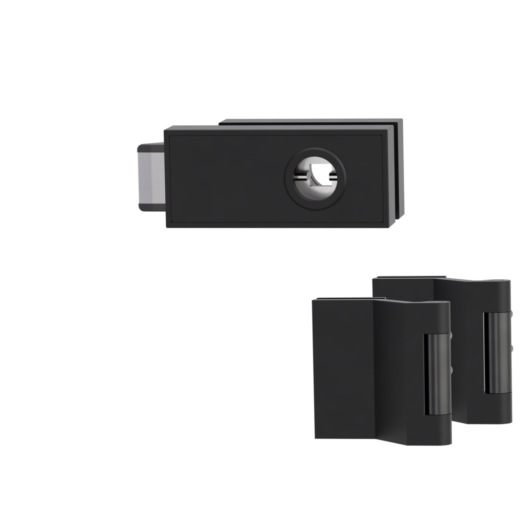 glass door lock set CUBE unlockable R silent 3-part hinges graphite black