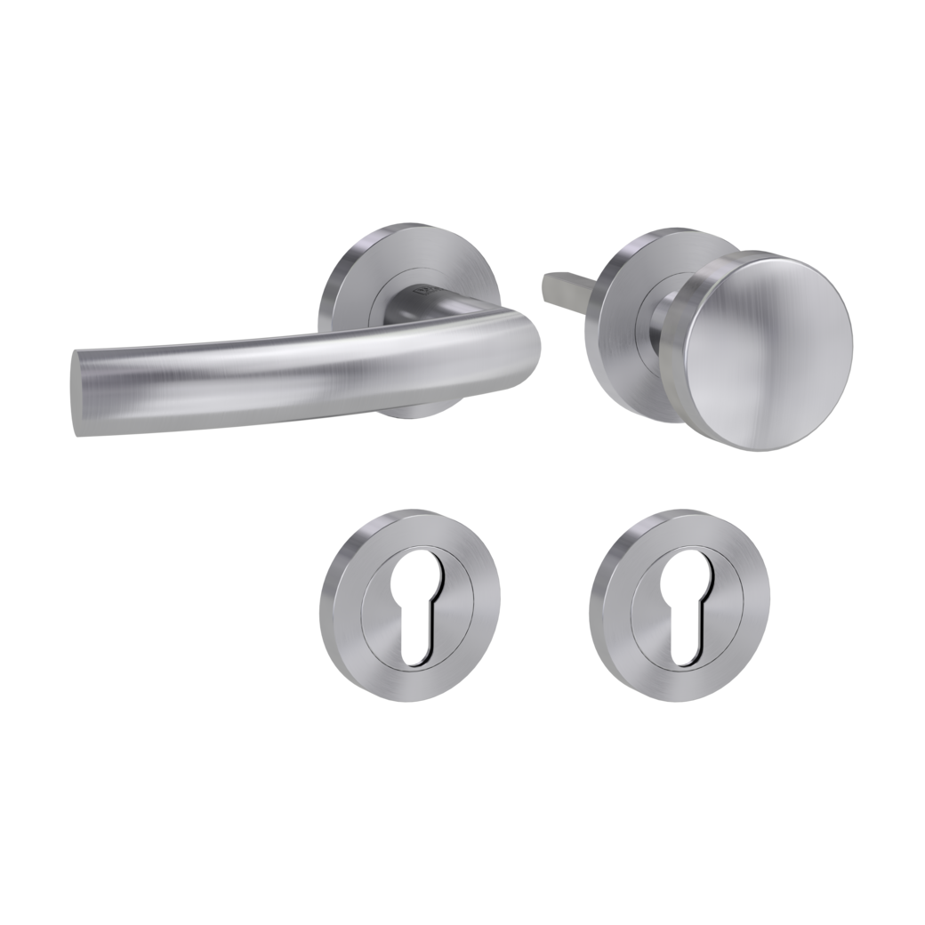 LORITA PROF alternate set Screw-on system GK3 round escutcheons Knob R2 satin stainless steel L