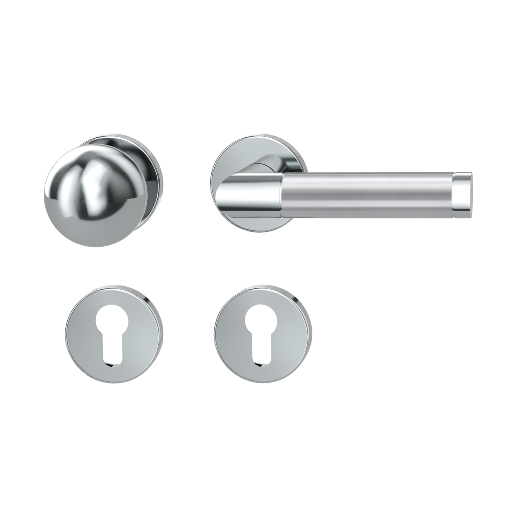 knob handle rose set LOREDANA clip on cl3 rose set round knob R4 polished/brushed steel R