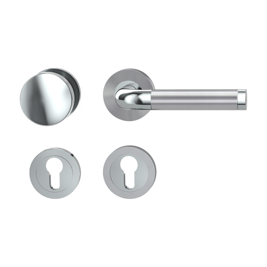 knob handle rose set SIMONA screw on cl4 rose set round knob R2 chrome/brushed steel R