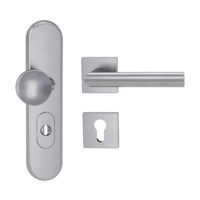 Silhouette product image in perfect product view shows the Griffwerk security combi set TITANO_882 in the version cylinder cover, square, brushed steel, clip on with the door handle OVIDA QUATTRO