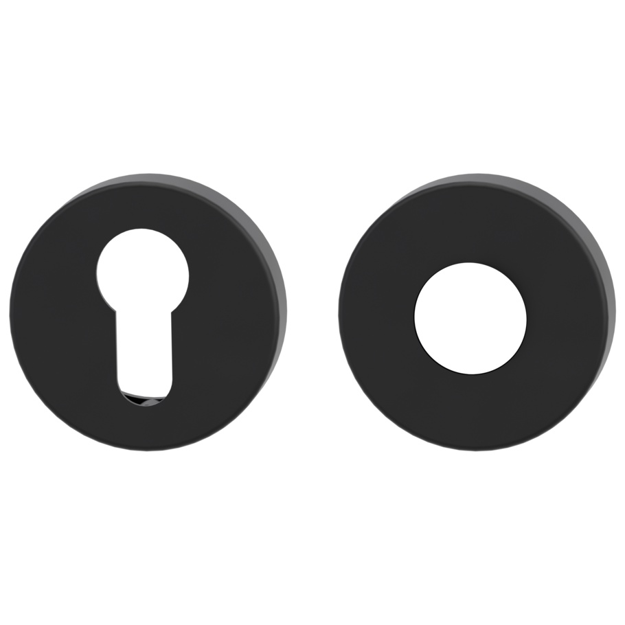 Freigestelltes Produktbild im idealen Blickwinkel fotografiert zeigt den Griffwerk Kombi-Innen-Rosettensatz in der Version Graphitschwarz, rund, Klipptechnik