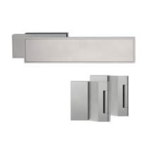 Silhouette product image in perfect product view shows the GRIFFWERK glass door lock set FRAME in the version unlockable, velvety grey, 3-part hinge set