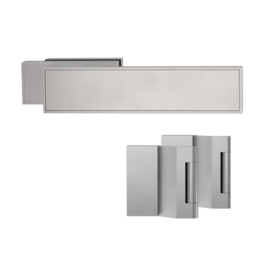 Silhouette product image in perfect product view shows the GRIFFWERK glass door lock set FRAME in the version unlockable, velvety grey, 3-part hinge set