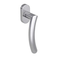 Silhouette product image in perfect product view shows the Griffwerk window handle SAVIA in the version unlockable, brushed steel