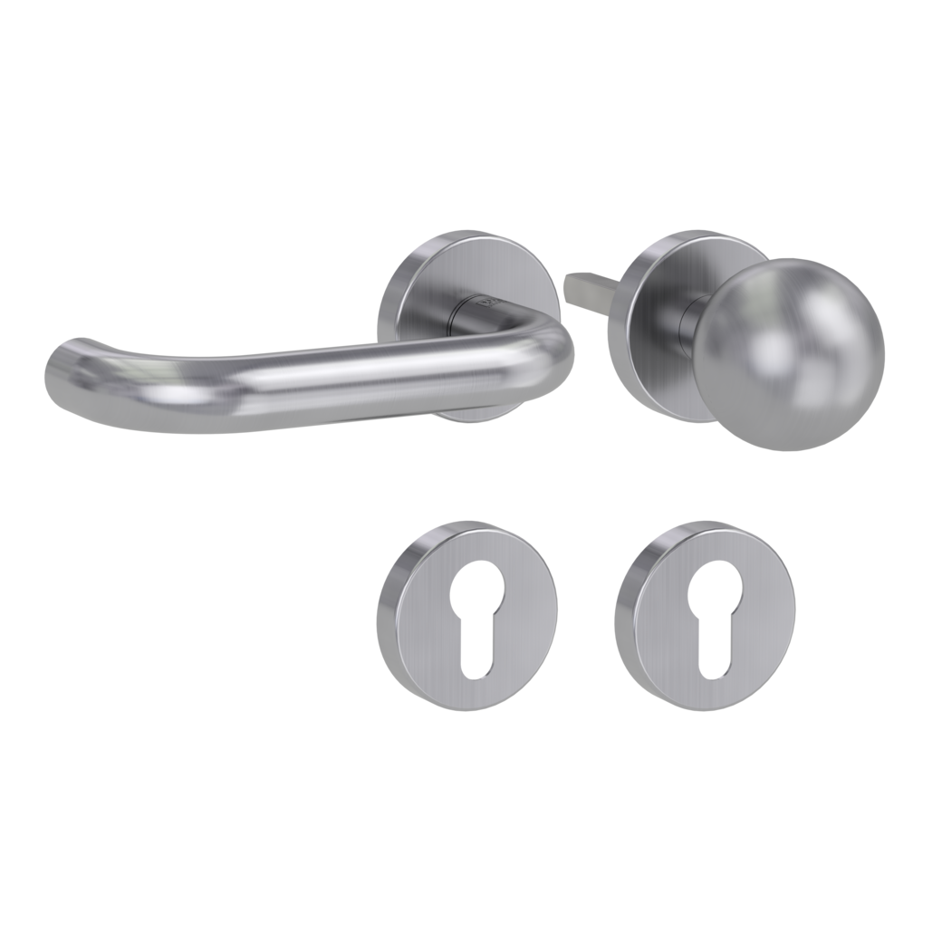 knob handle rose set ALESSIA clip on panic rose set round knob R4 38-50mm brushed steel L