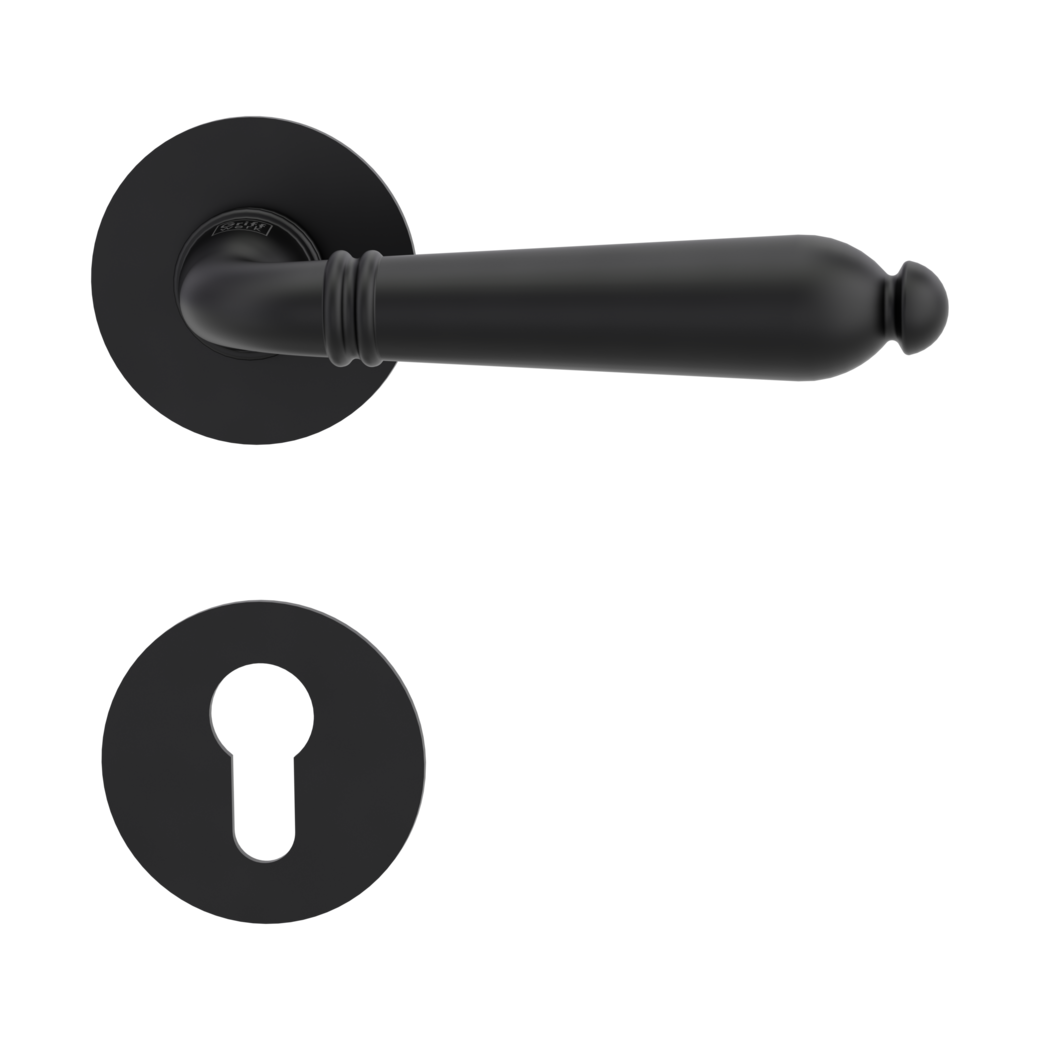 CAROLA PIATTA S door handle set Flat escutcheons round Profile cylinder graphite black