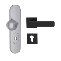 Silhouette product image in perfect product view shows the Griffwerk security combi set TITANO_882 in the version cylinder cover, square, brushed steel, clip on with the door handle MINIMAL MODERN