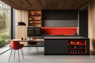Cocina roja La imagen muestra una cocina con detalles en rojo