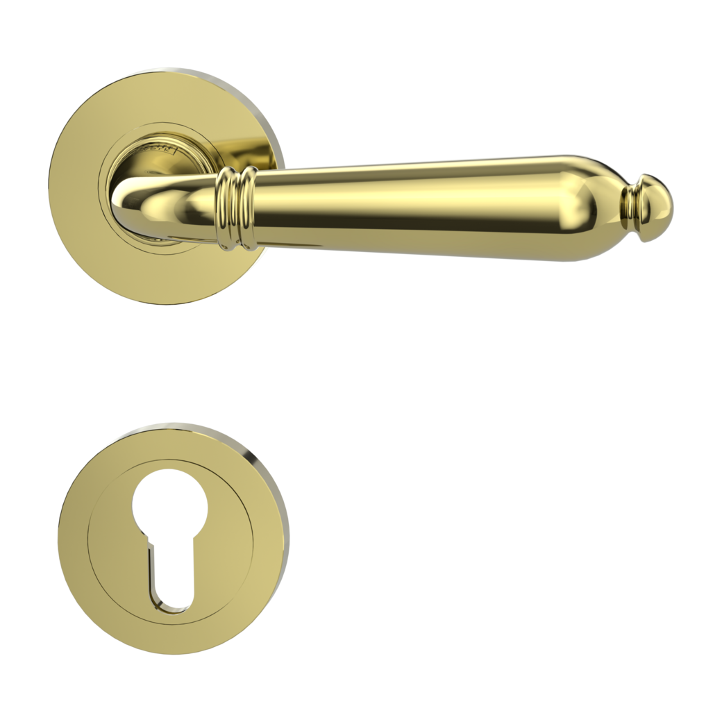 CAROLA door handle set Screw-on system GK4 round escutcheons Profile cylinder brass effect