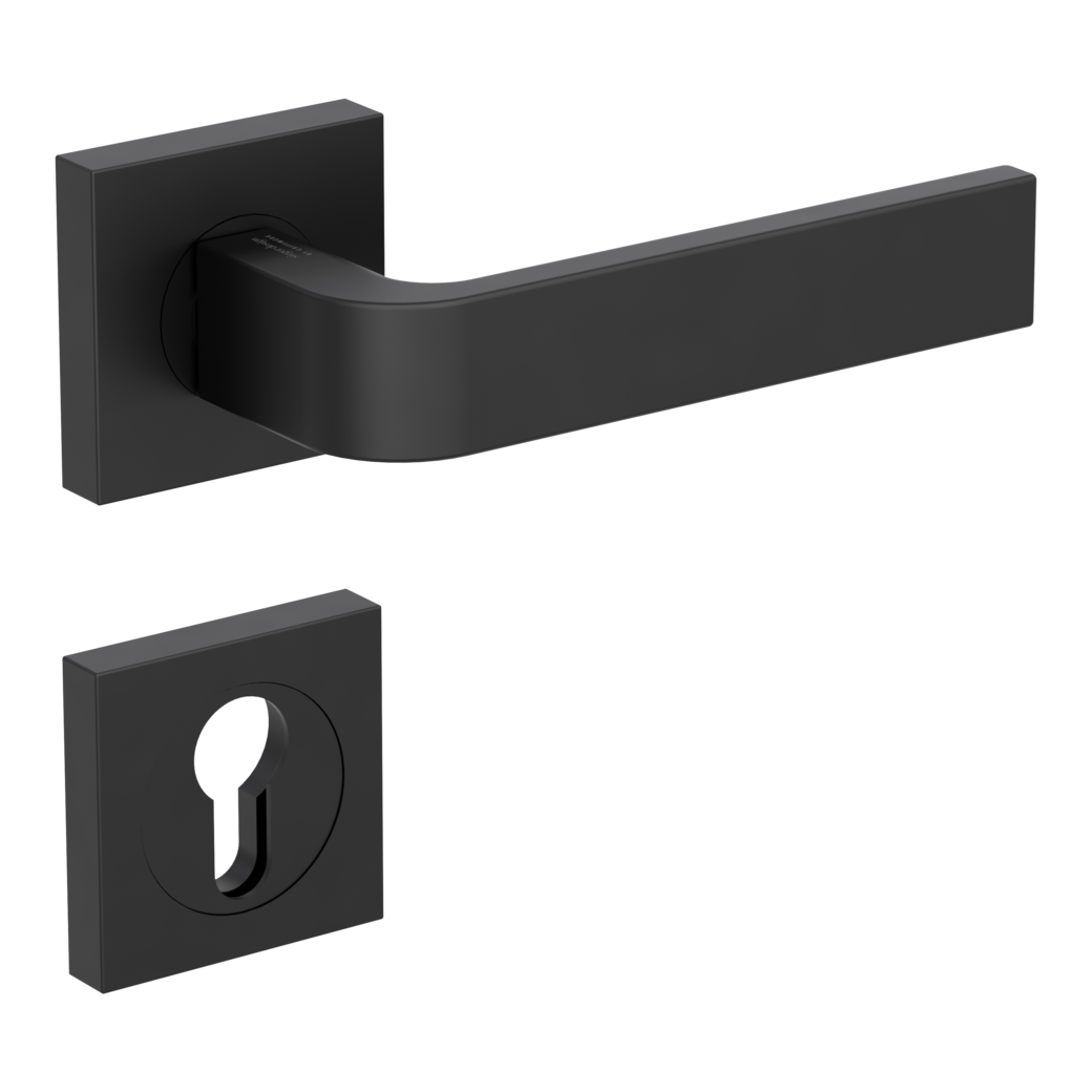 GRAPH door handle set Screw-on sys.GK4 straight-edged escut. Profile cylinder graphite black