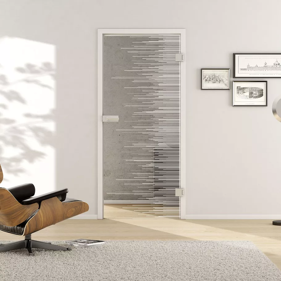 Glasdrehtür LINES 604 ESG PURE WHITE klar 709x2097x8mm Studio/Office DIN R