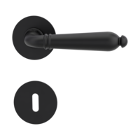 Silhouette product image in front view shows the Griffwerk handle CAROLA PIATTA S mortice lock, graphite black