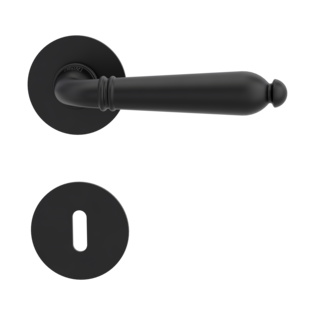 Silhouette product image in front view shows the Griffwerk handle CAROLA PIATTA S mortice lock, graphite black