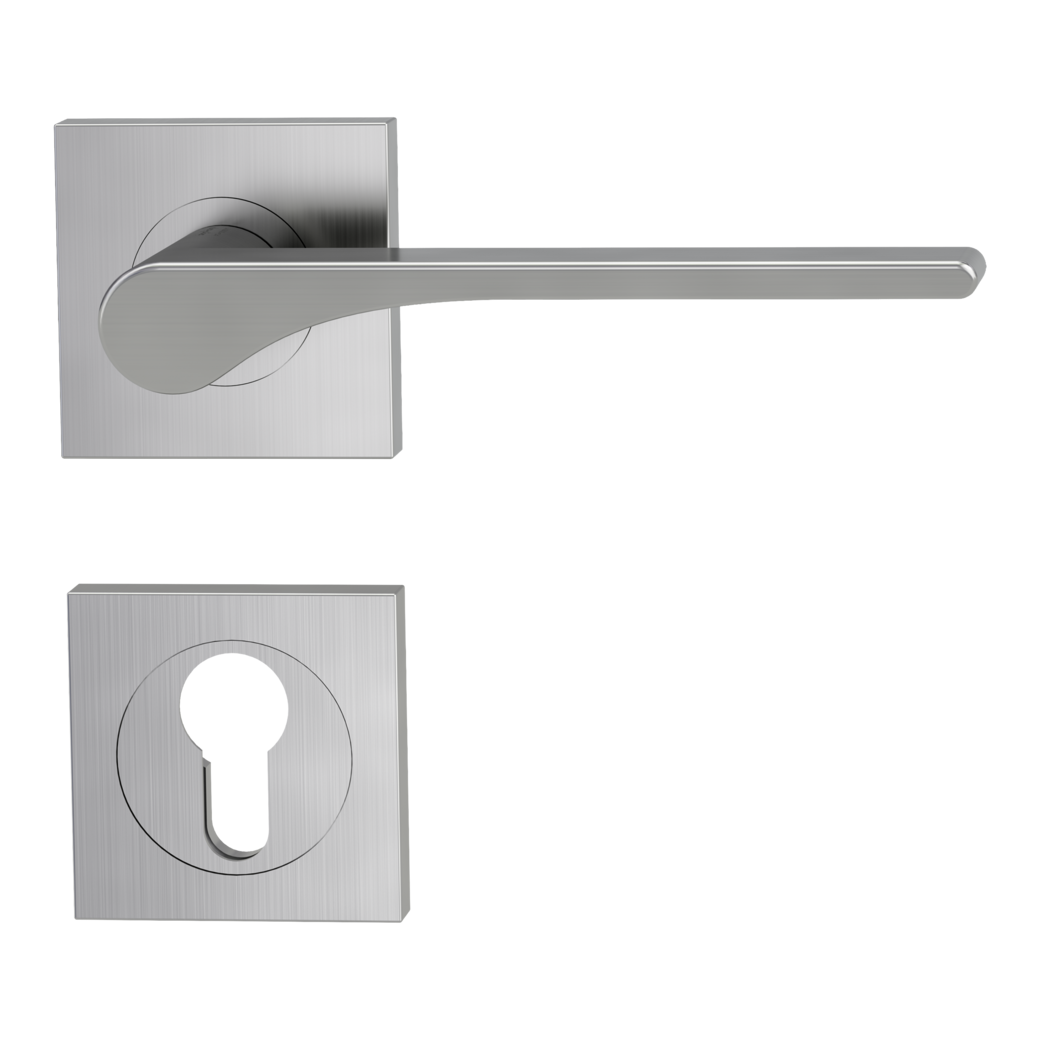 LEAF LIGHT door handle set Screw-on sys.GK4 straight-edged escut. Profile cylinder velvet grey