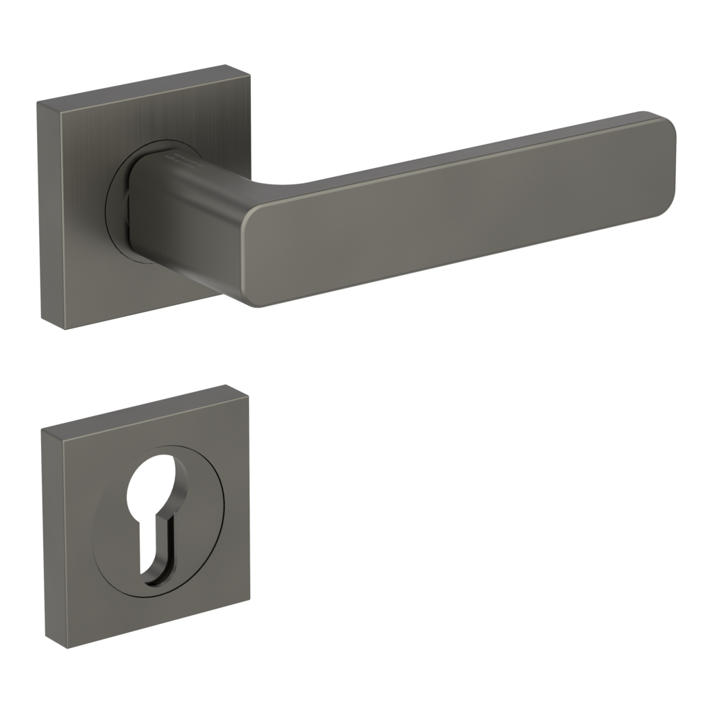 MINIMAL MODERN door handle set Screw-on sys.GK4 straight-edged escut. Profile cylinder cashmere grey