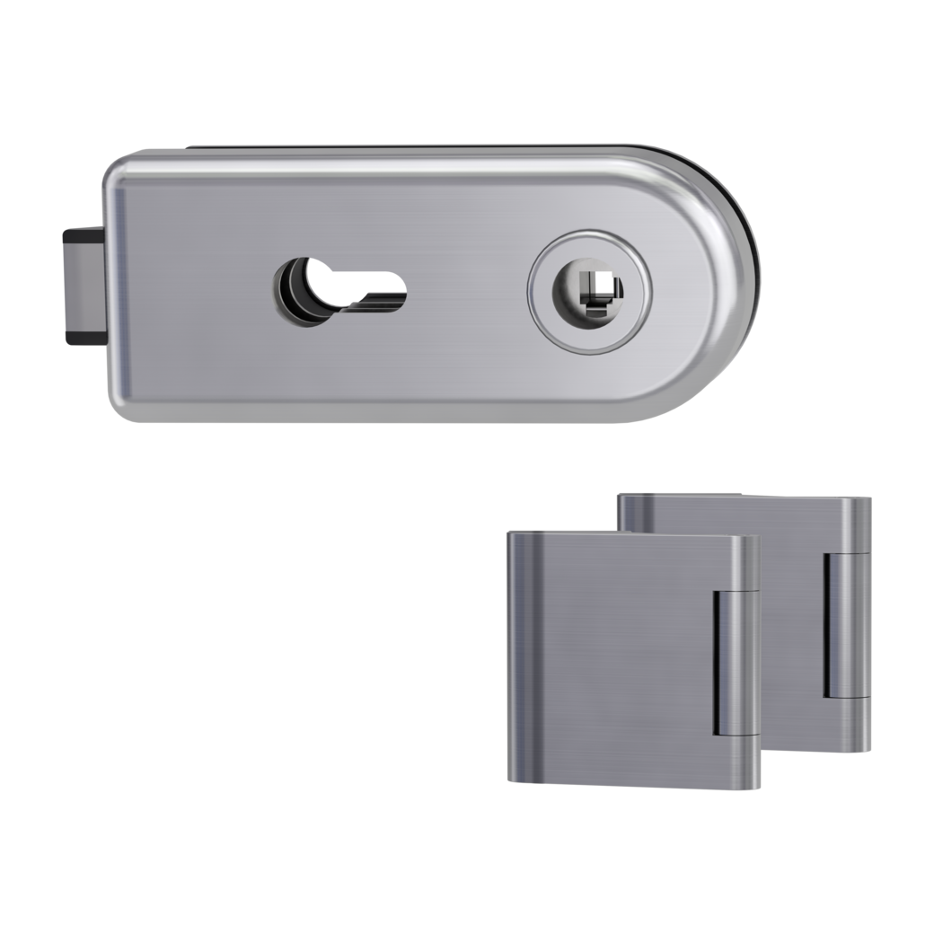 glass door lock set CLASSICO wc opp. lock side silent 3-part hinges brushed steel