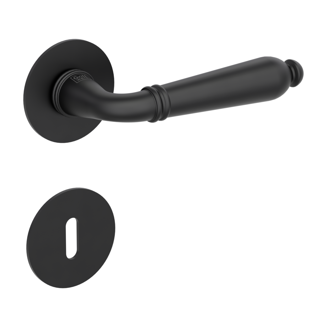 CAROLA PIATTA S door handle set Flat escutcheons round Cipher bit graphite black