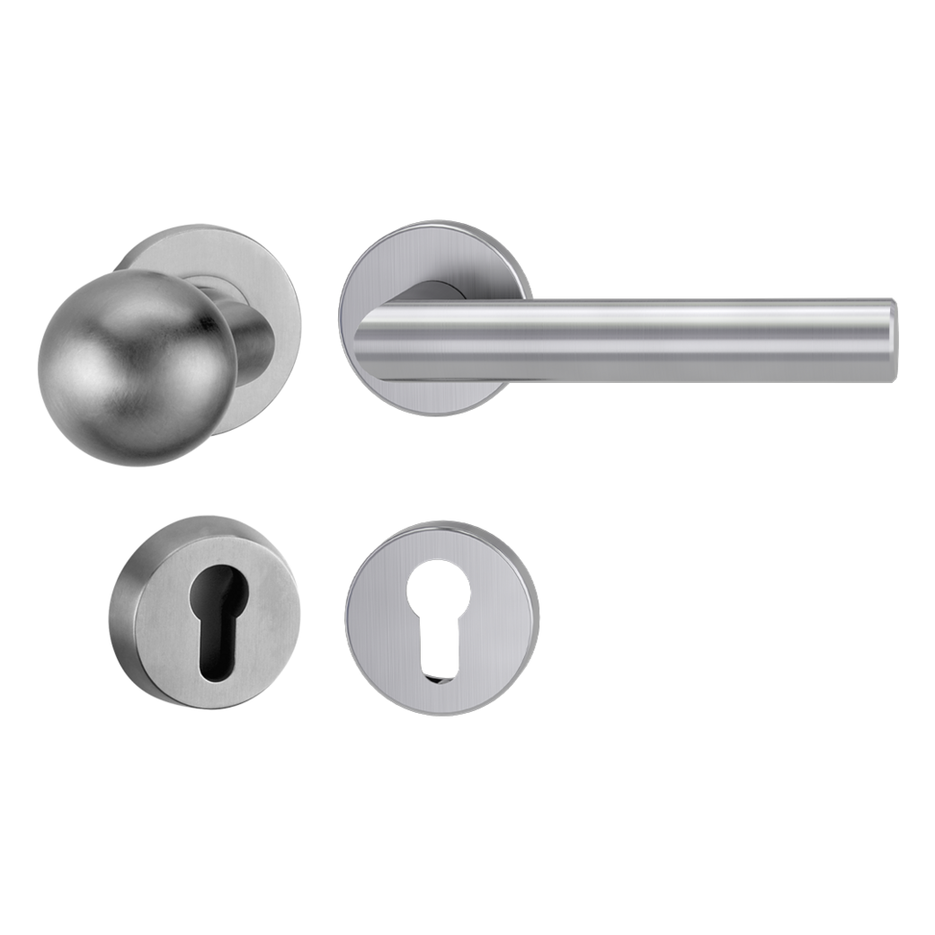 security rose set with knob R3 euro profile 38-50mm brushed steel handle LUCIA PROF