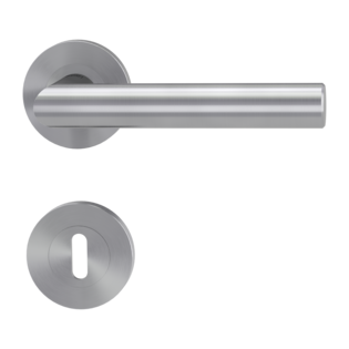 Isolated product image in perfect product view shows the GRIFFWERK rose set LUCIA PROF in the version mortice lock - brushed steel - screw on technique