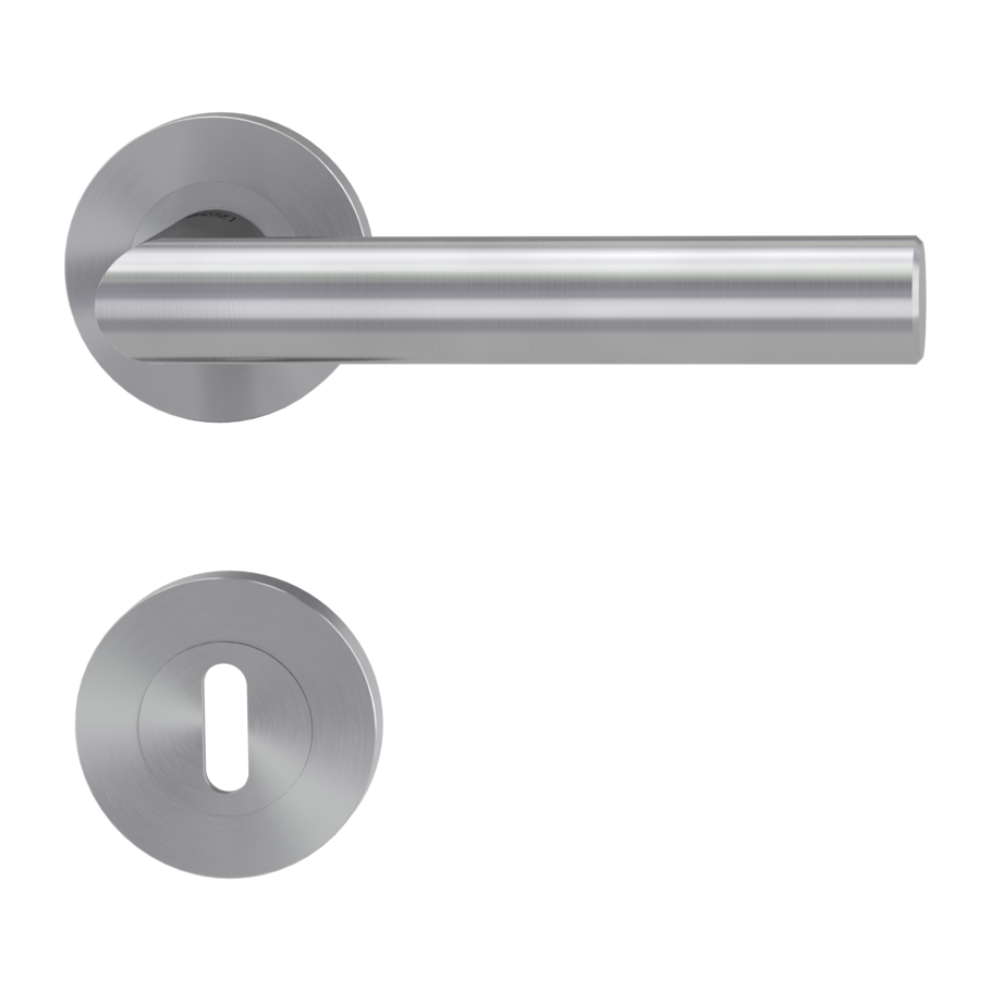 door handle set LUCIA PROF screw on cl3 rose set round mortice lock brushed steel