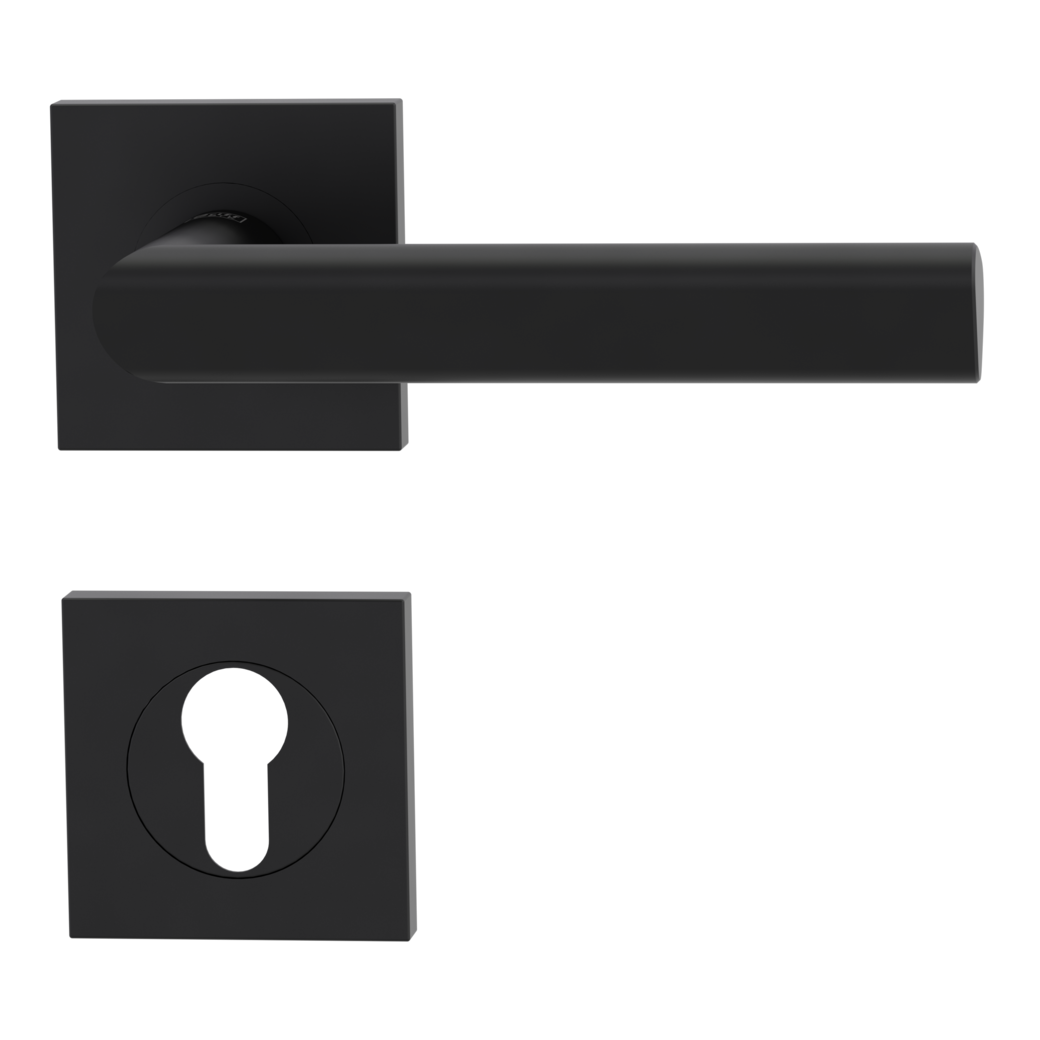 TRI 134 door handle set Screw-on sys.GK3 straight-edged escut. Profile cylinder graphite black