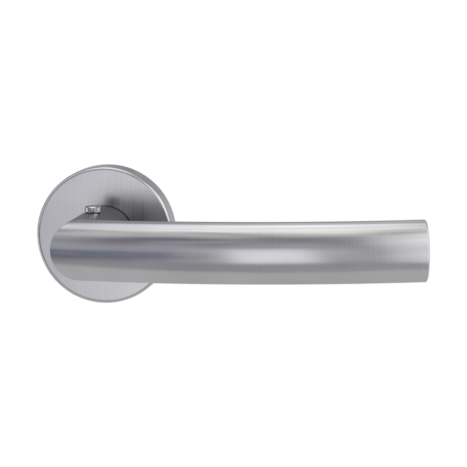 The image shows the Griffwerk door handle set LORITA in the version with rose set round smart2lock 2.0 clip on brushed steel