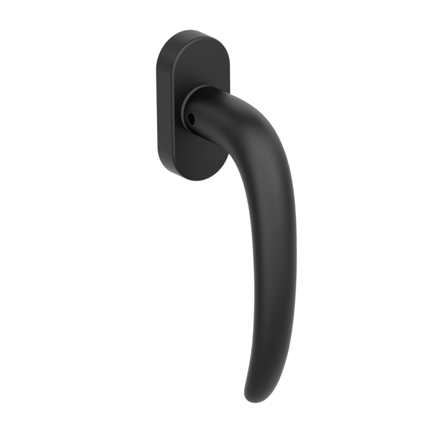 Silhouette product image in perfect product view shows the Griffwerk window handle ULMER GRIFF in the version unlockable, graphite black