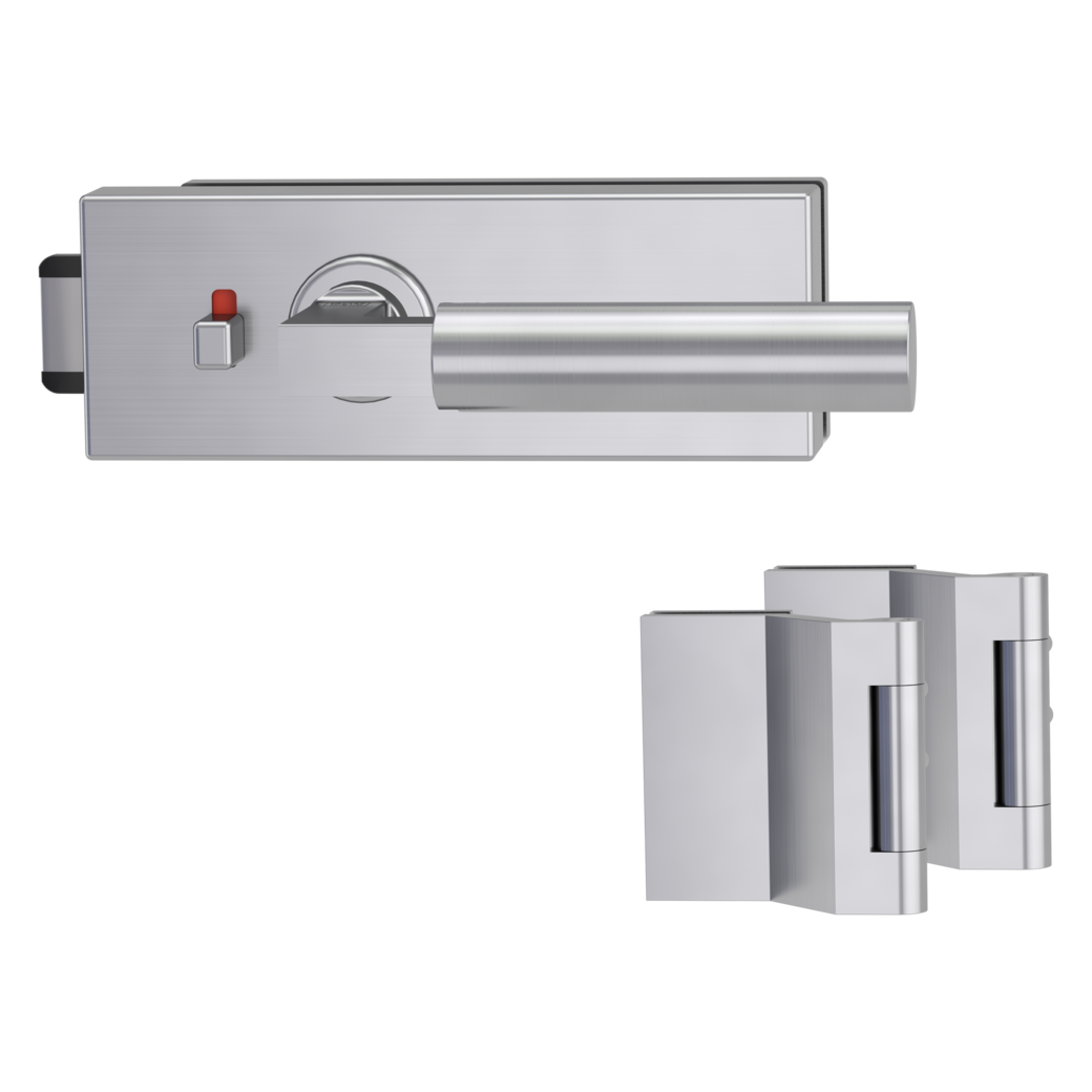 glass door lock set PURISTO S smart2lock silent 3-part hinges METRICO PROF brushed steel