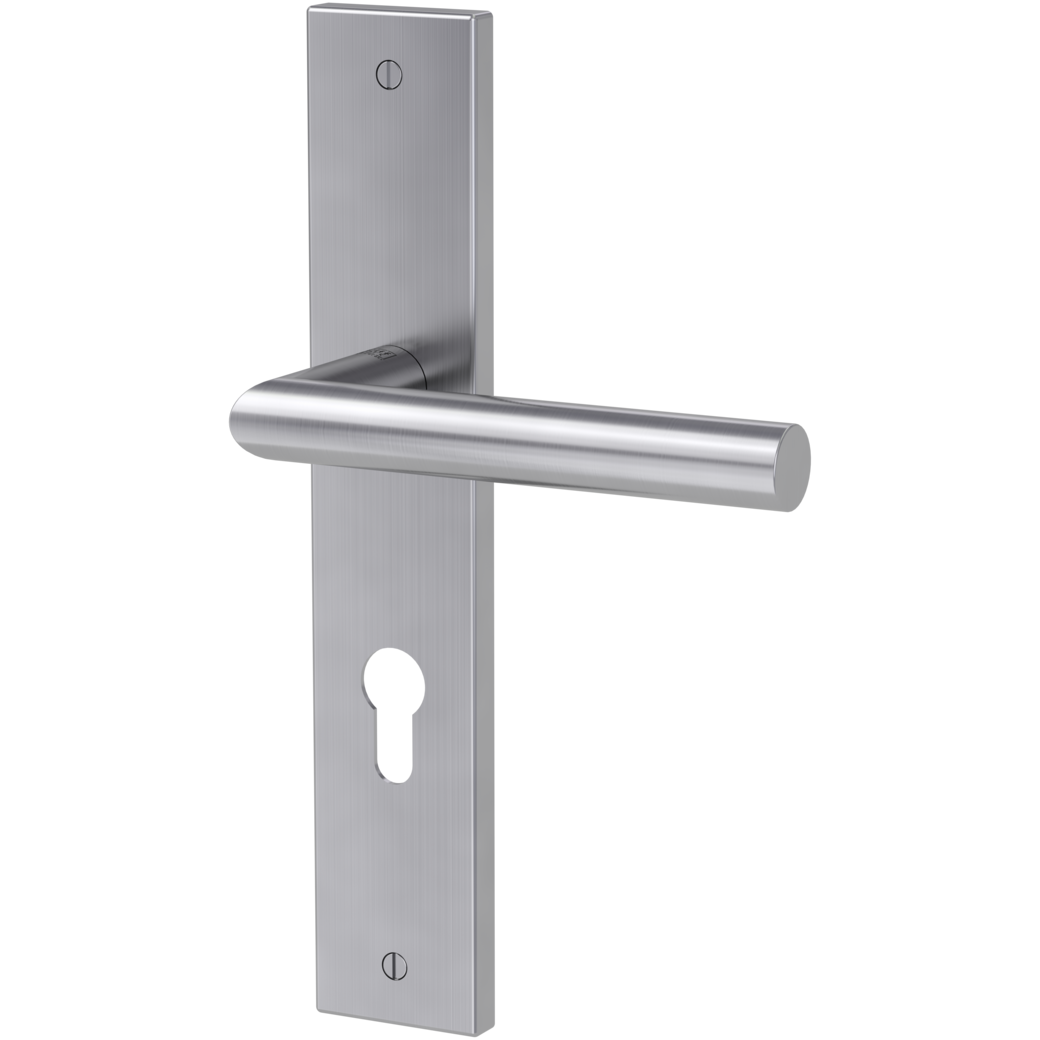 door handle set LUCIO deco screw long plate square euro profile brushed steel