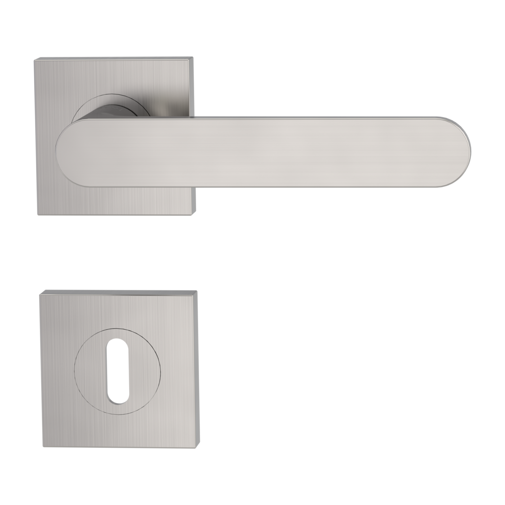 AVUS door handle set Screw-on sys.GK4 straight-edged escut. Cipher bit velvet grey