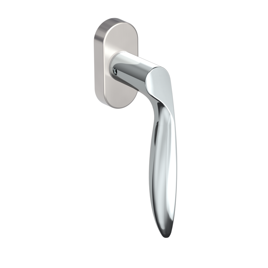 Silhouette product image in perfect product view shows the Griffwerk window handle FRANCESCA in the version unlockable, chrome/nickel matt