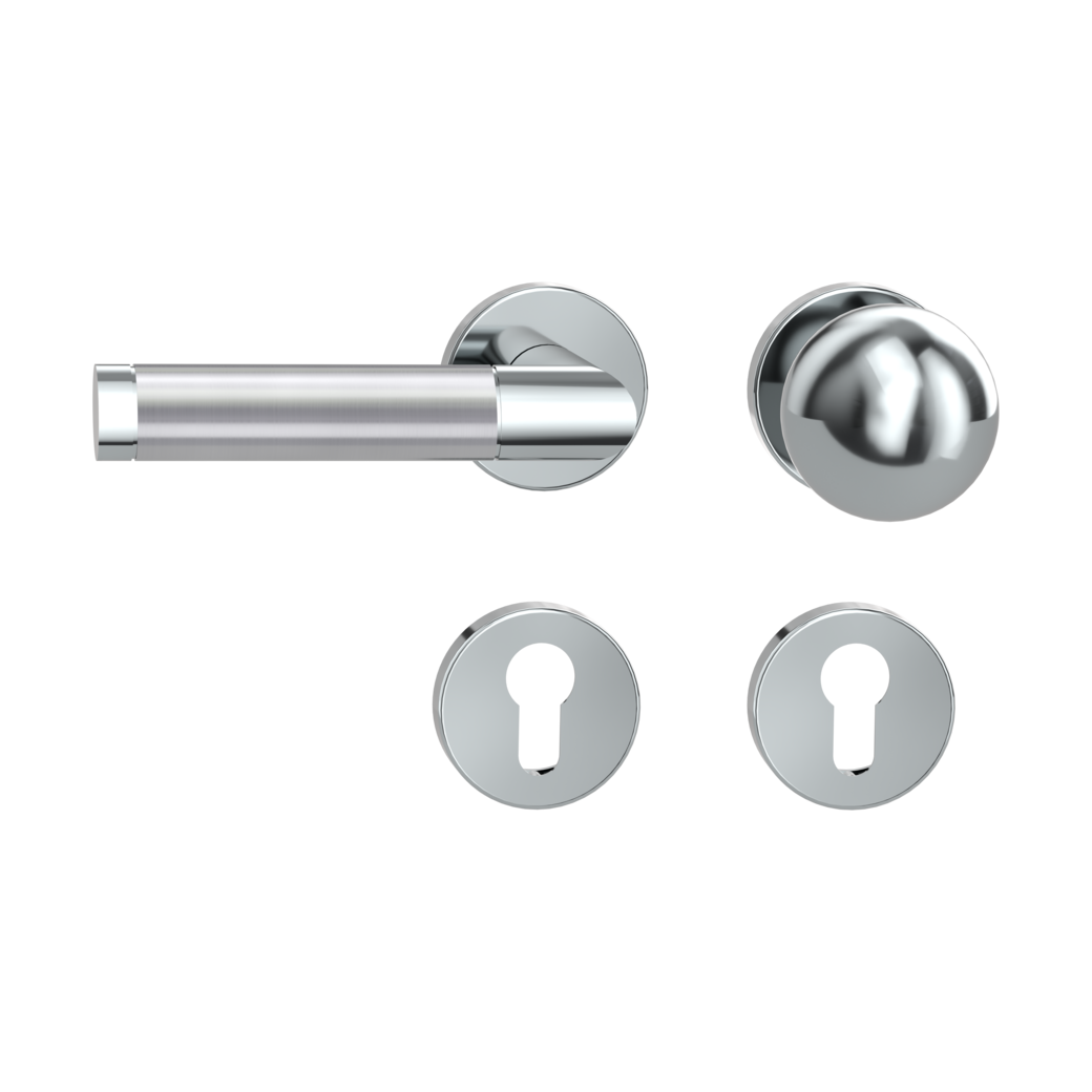 knob handle rose set LOREDANA clip on cl3 rose set round knob R4 polished/brushed steel L