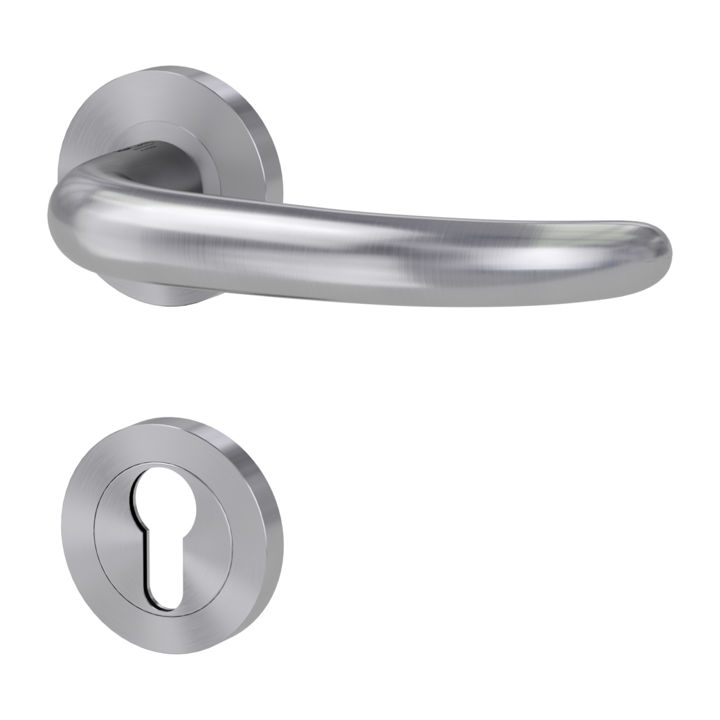 ULMER GRIFF PROF door handle set Screw-on system FS round escutcheons Satin stainless steel profile cylinder